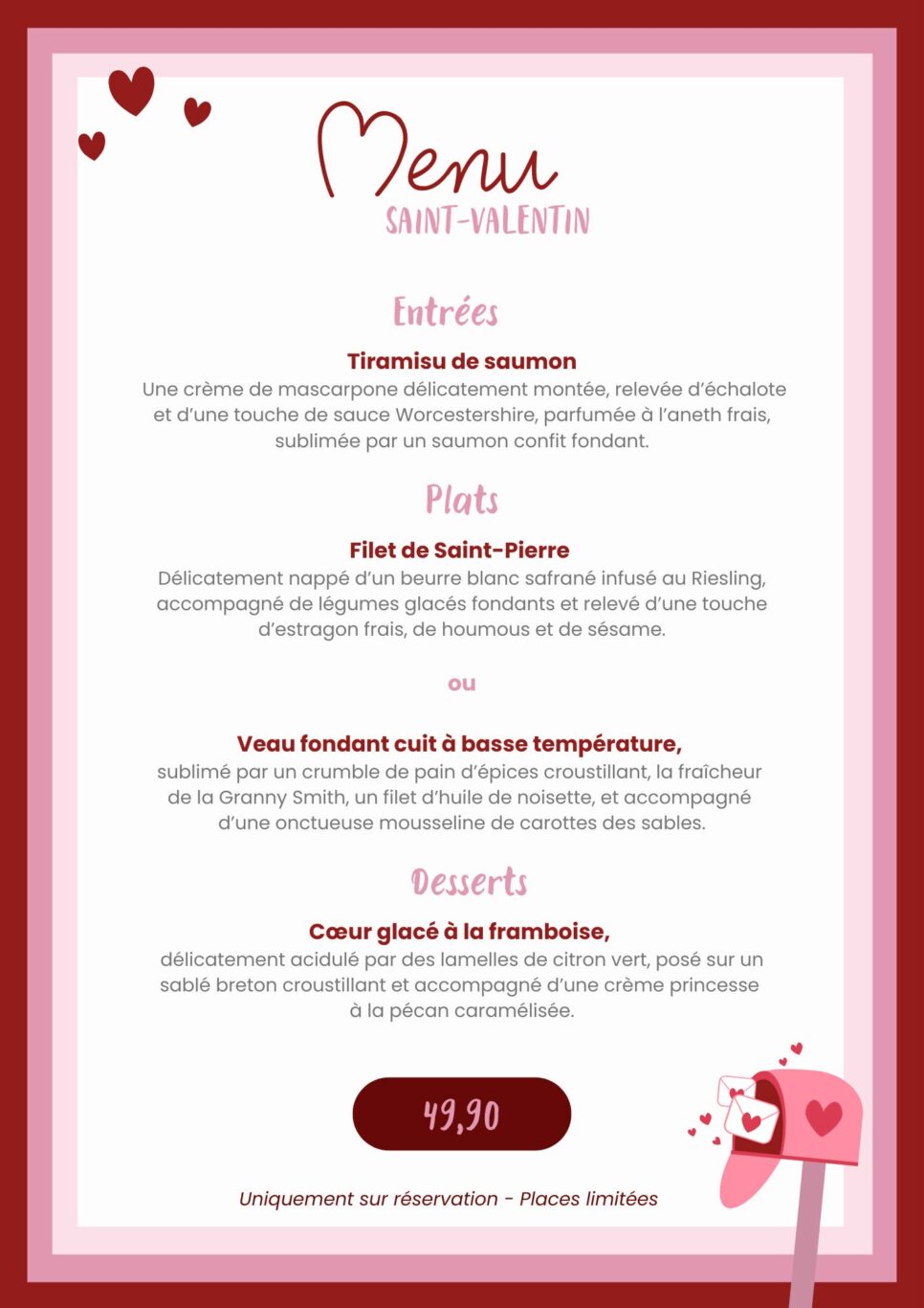 Menu Saint Valentin à Blanquefort près de Bordeaux